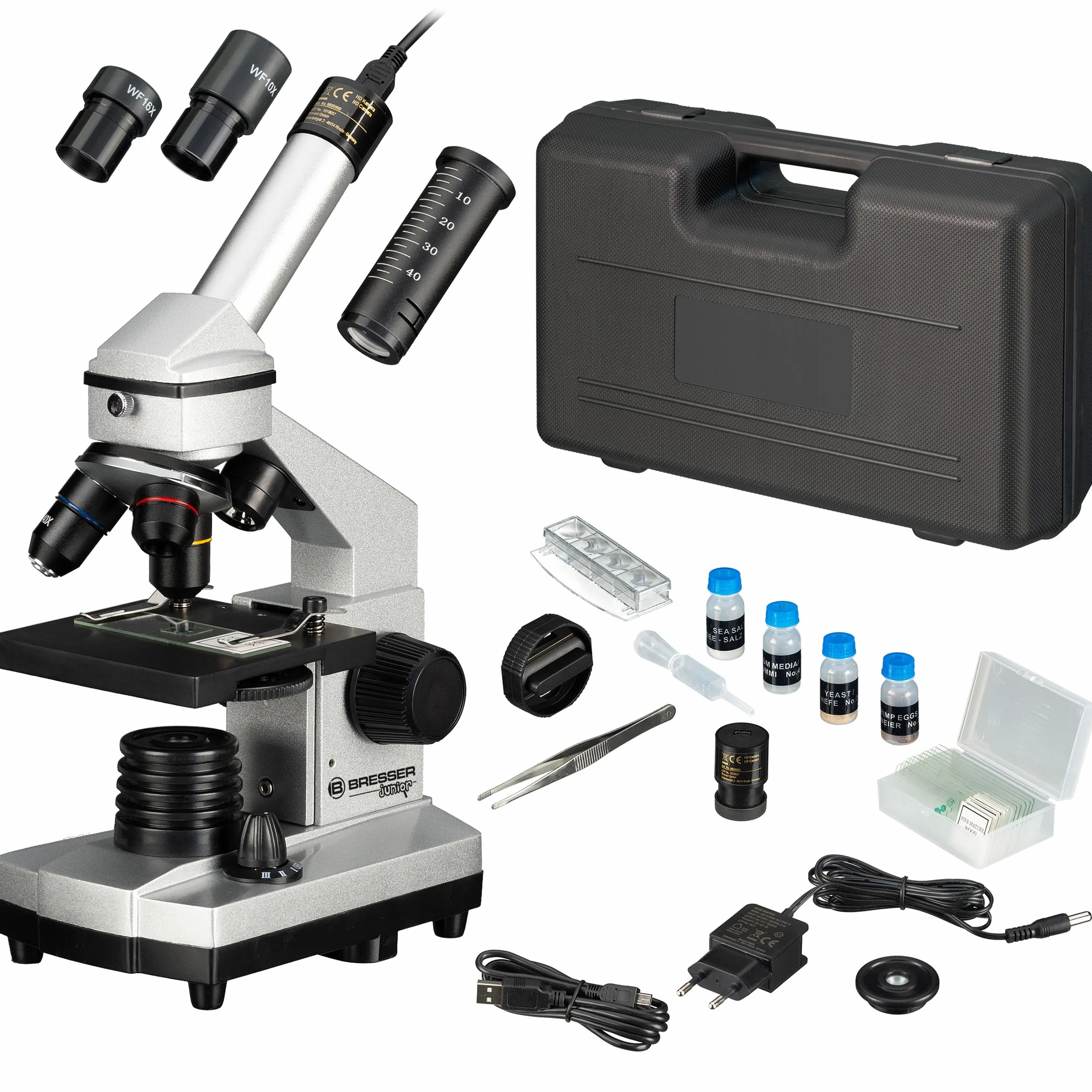 Bresser JUNIOR 40x-1024x Microscopio Set, negro, plata