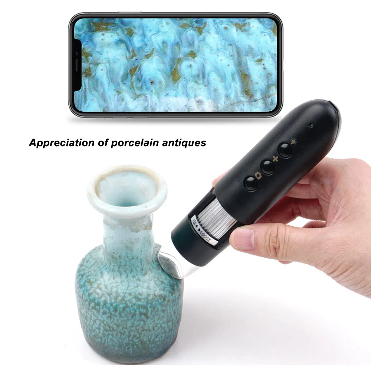 Detector de Vello de la Piel, Microscopio Digital Inalámbrico WiFi Analizador Folículos Pilosos el Diagnóstico de la Piel, Detector Manual de Vello del Cuero Cabelludo, Microscopio Belleza de 800X
