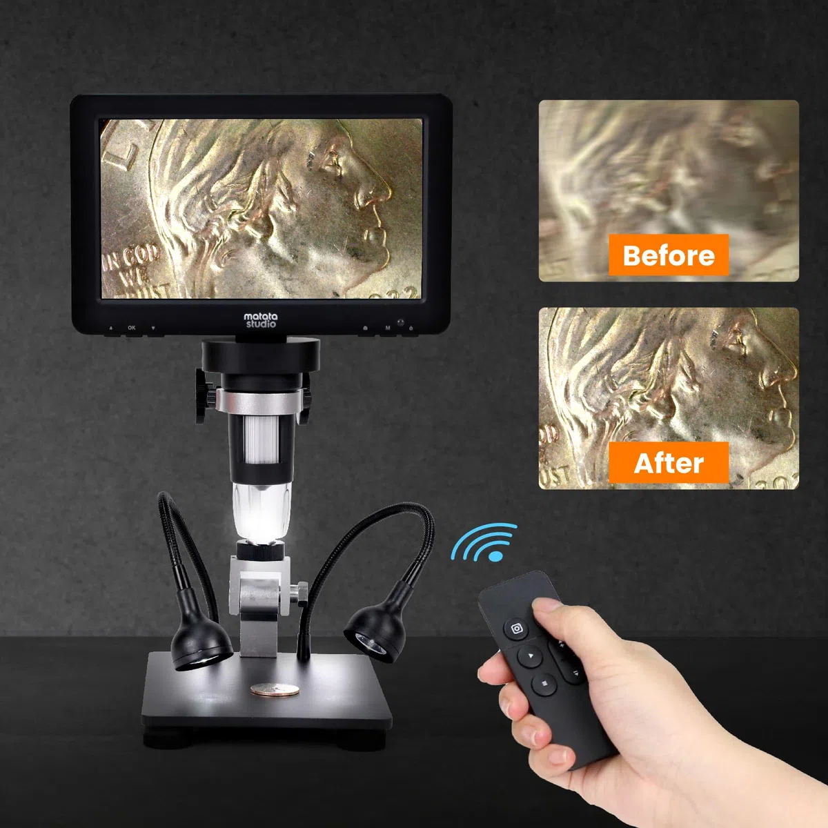 Microscopio Digital MT2 1200X HDMI con Pantalla IPS HD de 7'', Microscopio de Soldadura con Lupa para Monedas 1080P para Niños y Adultos, 10 Luces LED, Compatible con TV/Windows/Mac OS