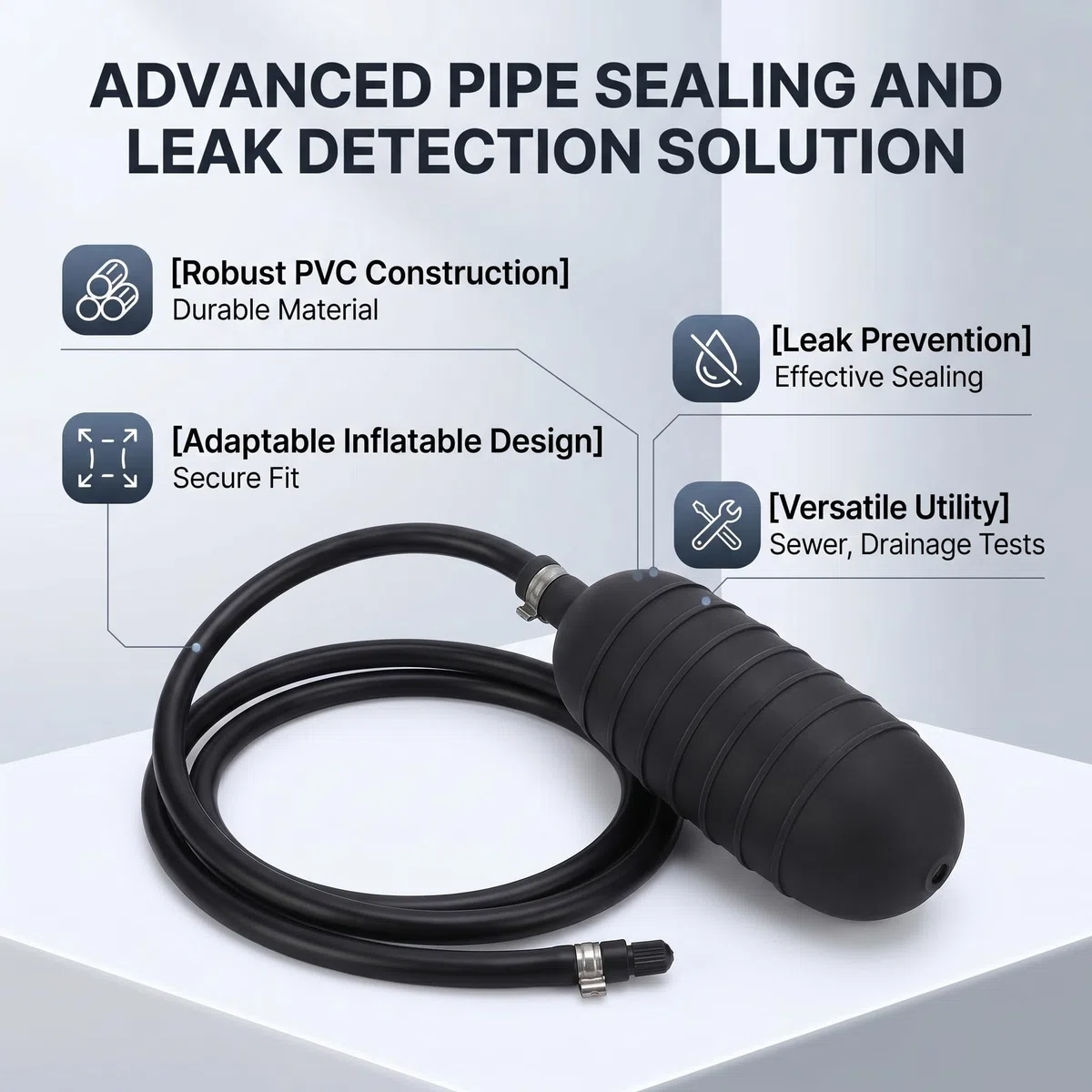 Akozon Tapón de Tubería Inflable de PVC con Bolsa de Aire con Cierre de Agua: Bolsa de Aire de Prueba de Agua Cerrada para Mantenimiento de Tuberías y Detección de Fugas (70mm)