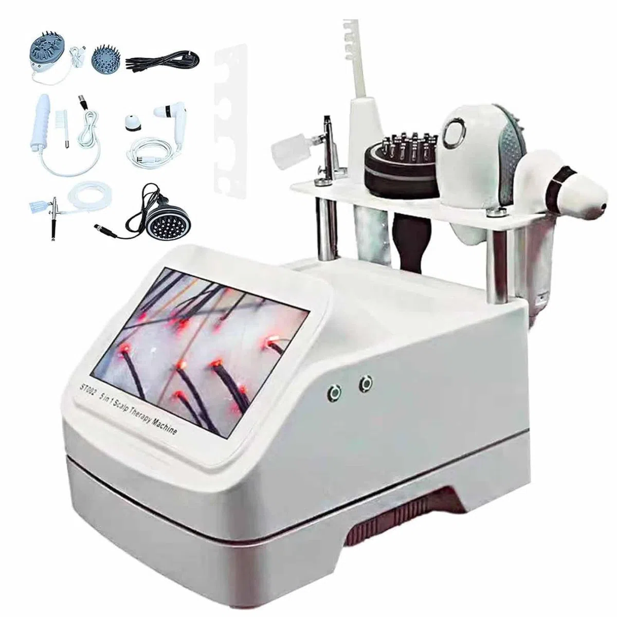 Detector De Cuero Cabelludo 10 Pulgadas,Equipo 5 En 1 para Masaje Capilar,Análisis De Piel Y Grasa,Analizador Capilar para Diagnóstico De Piel con 5 Asas,para Pérdida De Cabello,Humedad