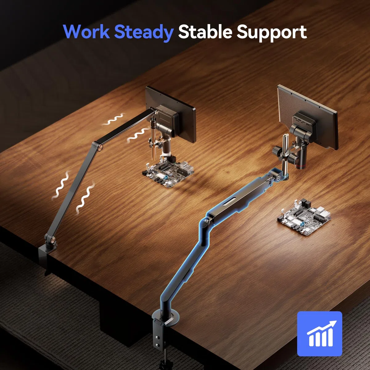 TOMLOV AM06 Soporte de microscopio digital con brazo flexible y suspensión mejorada, gestión de cables, soporte para microscopio de soldadura DM9 MAX TM4K AF Flex DM602