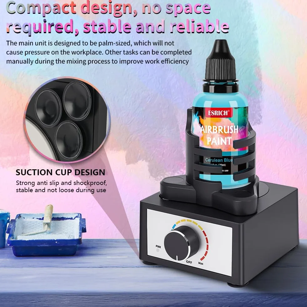 HOTUT Mini Mezclador Vórtice Manos Libres,Ajuste De 3 Velocidades,Agitador De Pintura Modelo DIY con 12 bolas mezcladoras y 8 botellas,10-100 ml,300~2400 RPM,para Esmalte De Uñas,Pinturas Acrílicas
