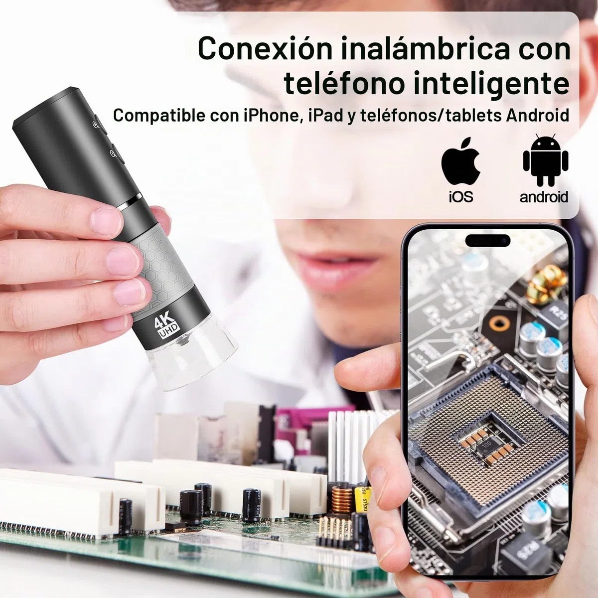CáMara Digital Microscope 4k WiFi para iPhone, Android Phone Y Windows Mac Pc, 3840x2160p, Microscopo De Mano InaláMbrico, Microscope PortáTil, para Adultos Y NiñOs