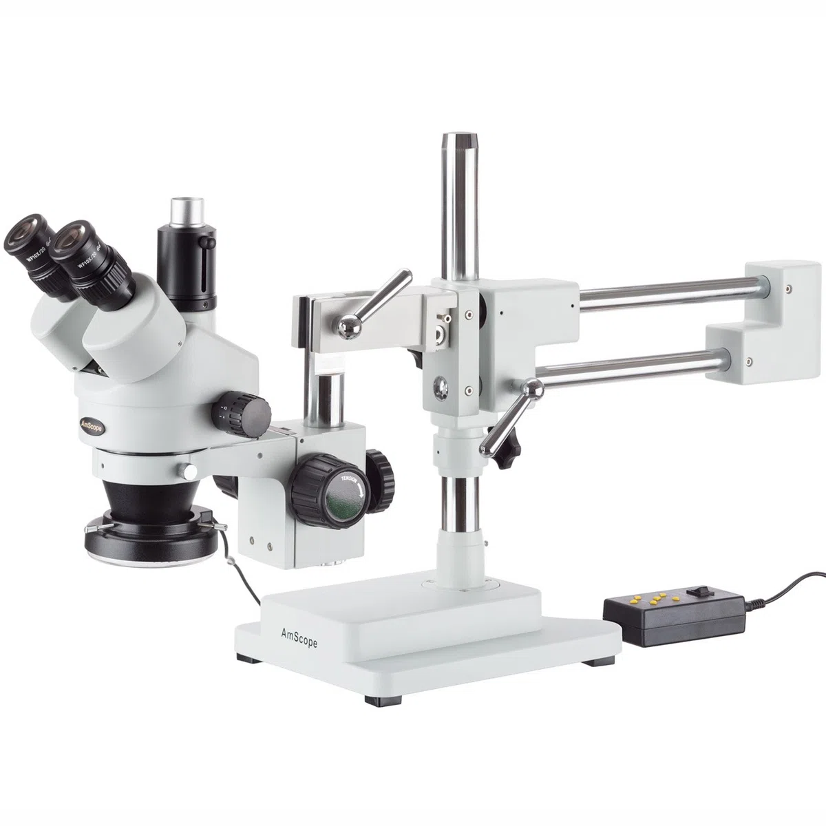 AmScope SM-4TY-144A 7X-90X - Microscopio estéreo Trinocular (4 Zonas, 144 ledes, 7X-90X), Color Blanco