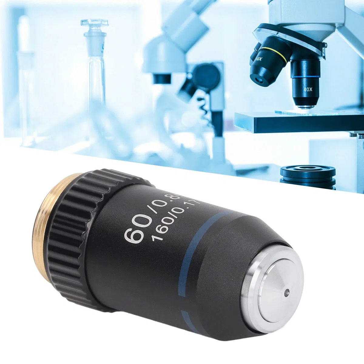 Lente objetivo de microscopio, microscopio acromático 60X, dispositivo de protección de resorte para biología