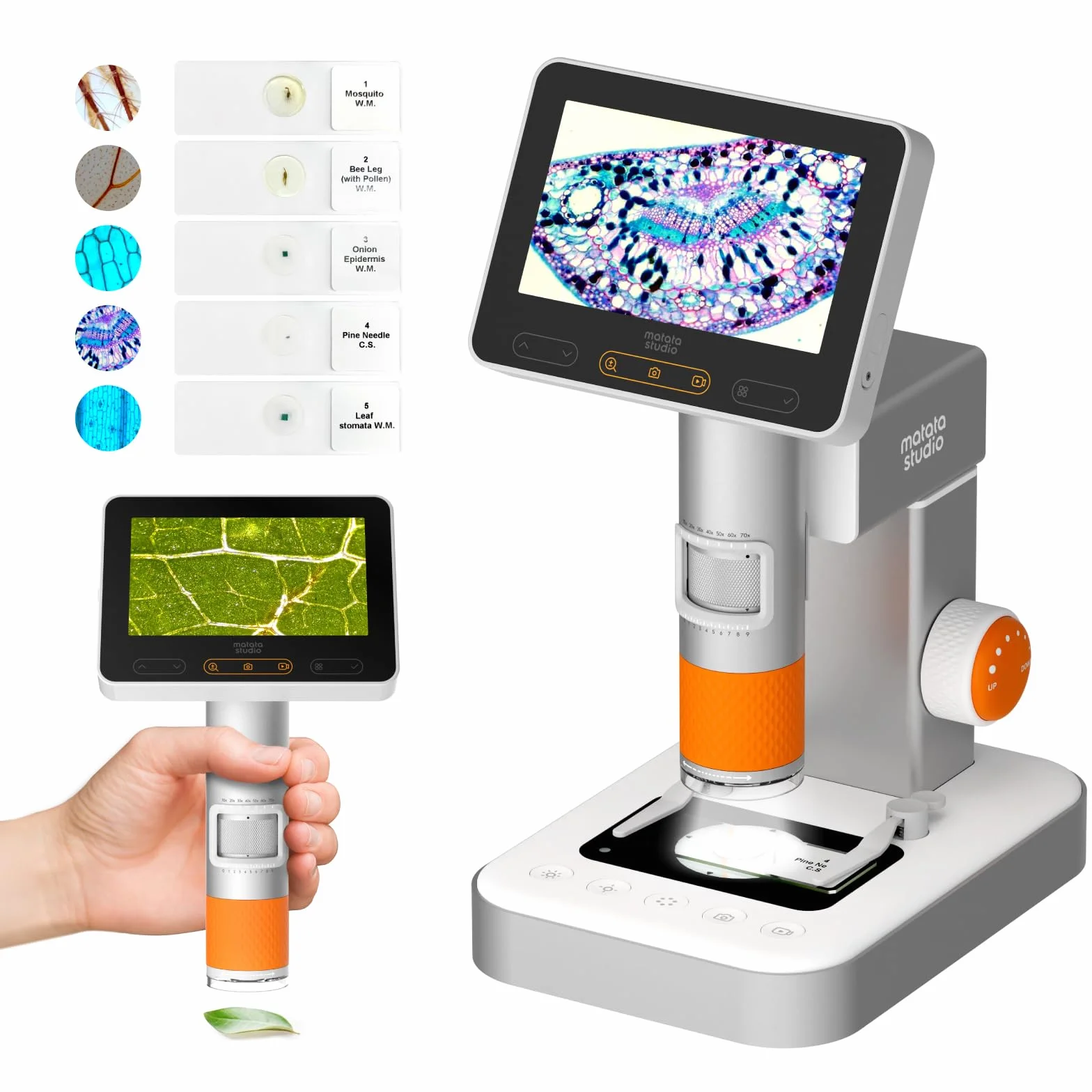 4.3" Microscopio Portátil para Niños, MatataStudio MX2-AS 2-en-1 Microscopio Digital de Mano para Niños 1600x Mini Microscopios de Bolsillo Infantil Microscopios USB WiFi con Video Foto Luces LED